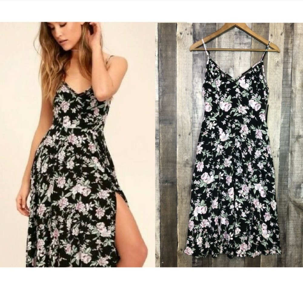 LuLus Floral Midi Slit Dress Cocktail Evening